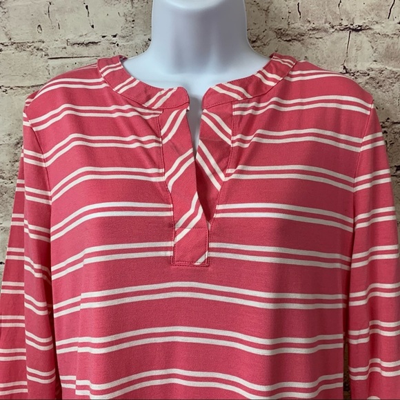 Talbots Pink Striped Rayon V Neck 3/4 Sleeve Top NWOT - Picture 5 of 6